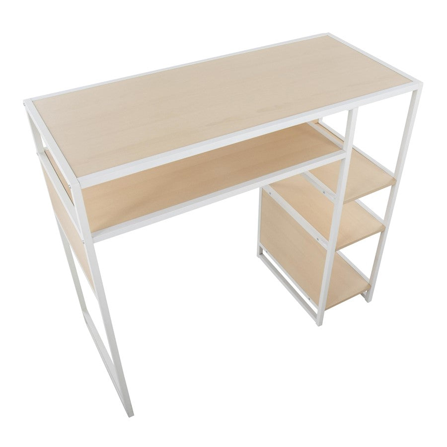 LumiSource Display Bar Height Table 43in | White Metal and Natural Wood | Kitchen Island & Bar Table | 43 x 19 x 40 in | Model T39-DISPLAYW-NA