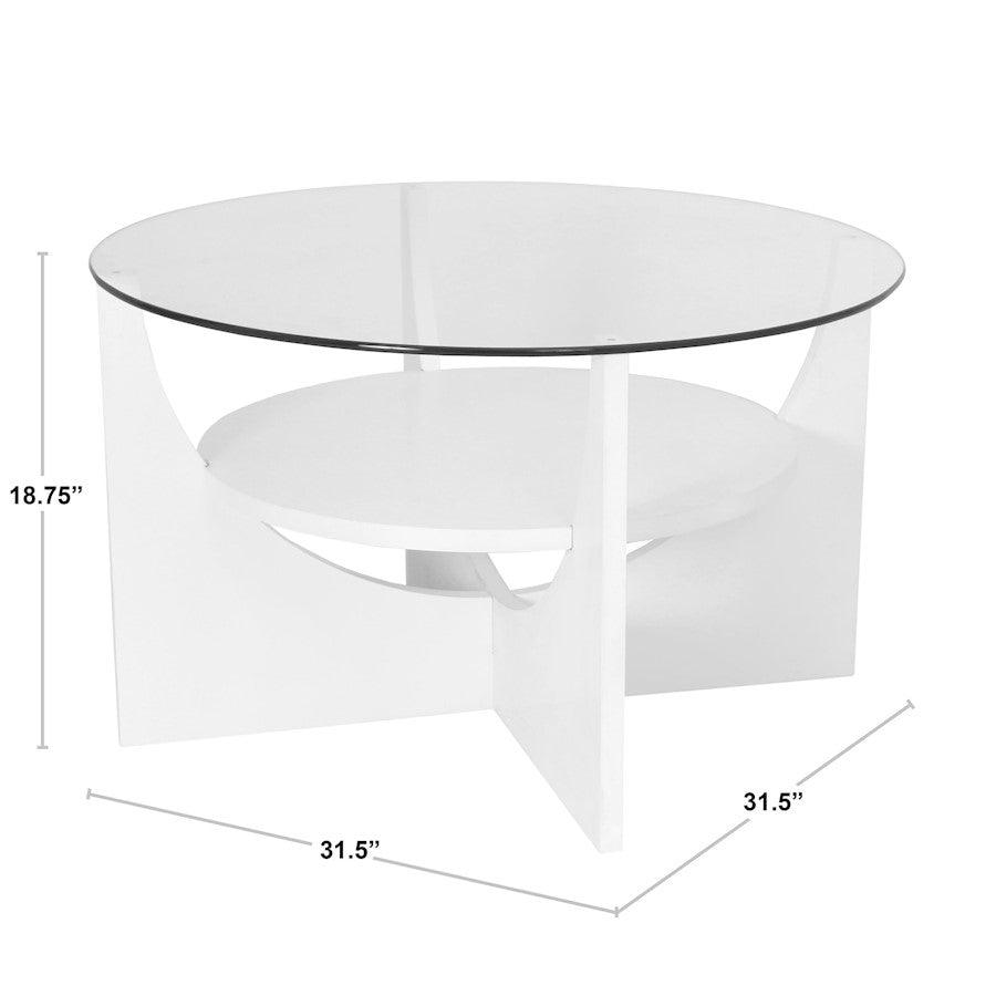 LumiSource U-Shaped Coffee Table | White MDF with Tempered Glass Top | Living Room & Office Centerpiece | 32 x 32 x 19 in | Model TB-CTUW