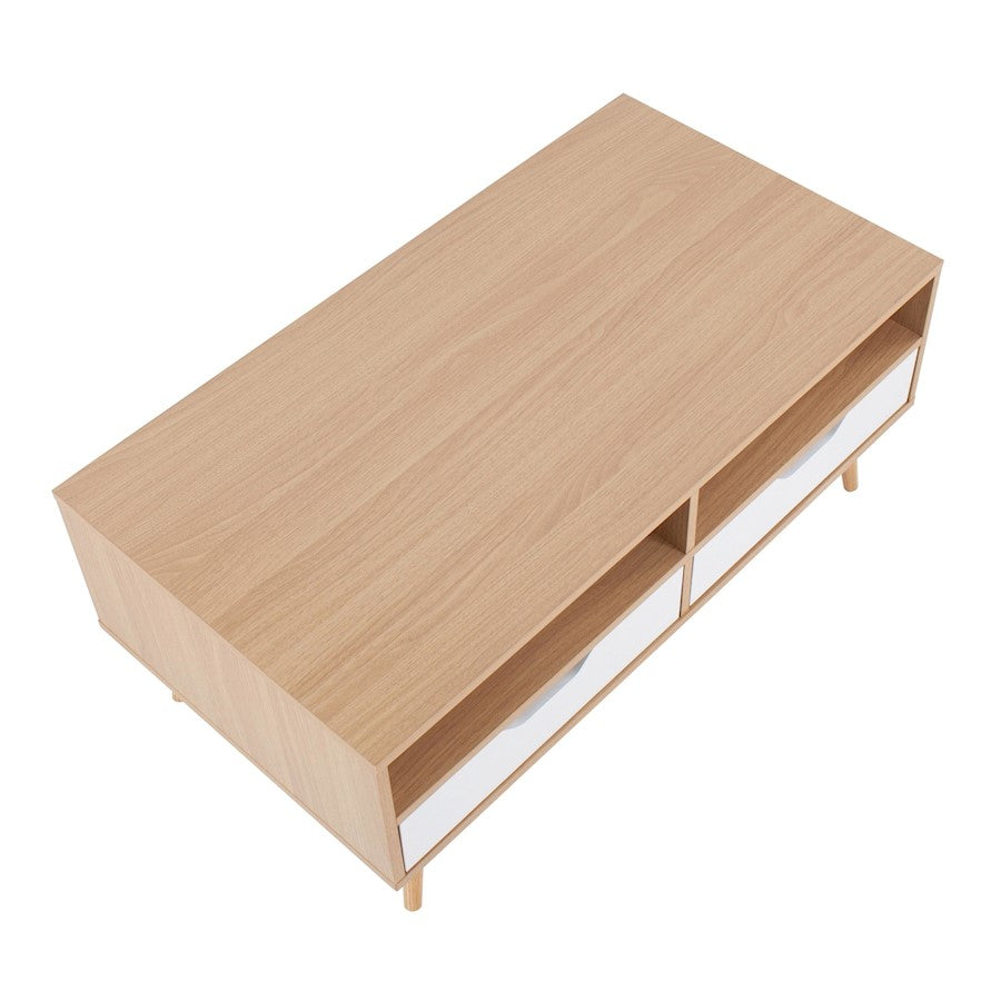 LumiSource Astro Coffee Table | Contemporary Natural Wood & White Wood Drawers | Living Room Storage | 40 x 21 x 17 in | Model TC-ASTRONAW