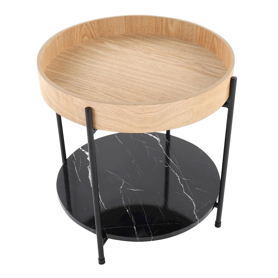 LumiSource Daniella 18in Round Accent Table | Black Metal, Natural Wood & Black Marble | Living Room & Bedroom Side Table | Model TE-DNLABKNABK