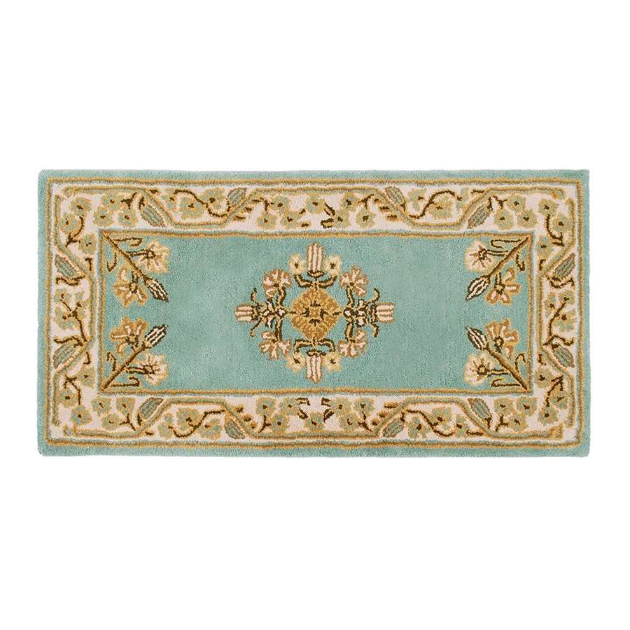 Minuteman International Jardin 44 x 22 in Wintergreen Wool Hearth Rug | Traditional Turkish-Inspired Medallion Design | Fireplace & | Model H-607