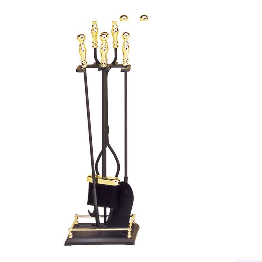 Minuteman International Brass Plated and Black 4-Tool Fireplace Tool Set | Iron with Brass Accents | Hearth & Living Room Fireplace | Model X820941