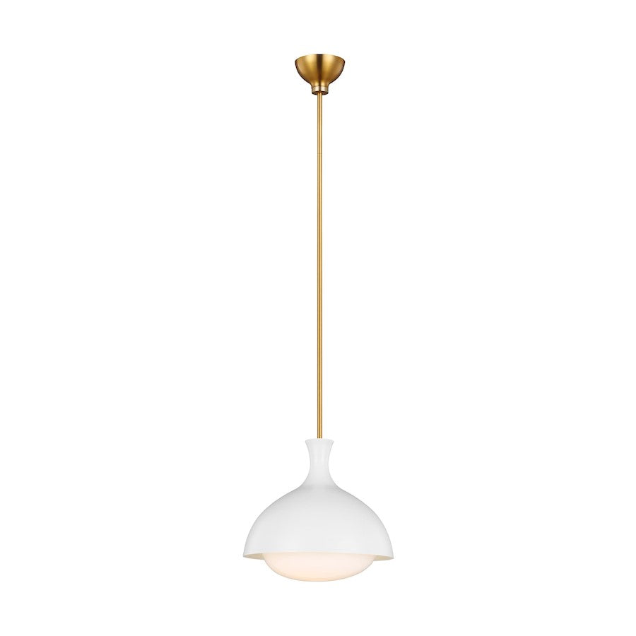 1 Light Med Pendant, White/Brass
