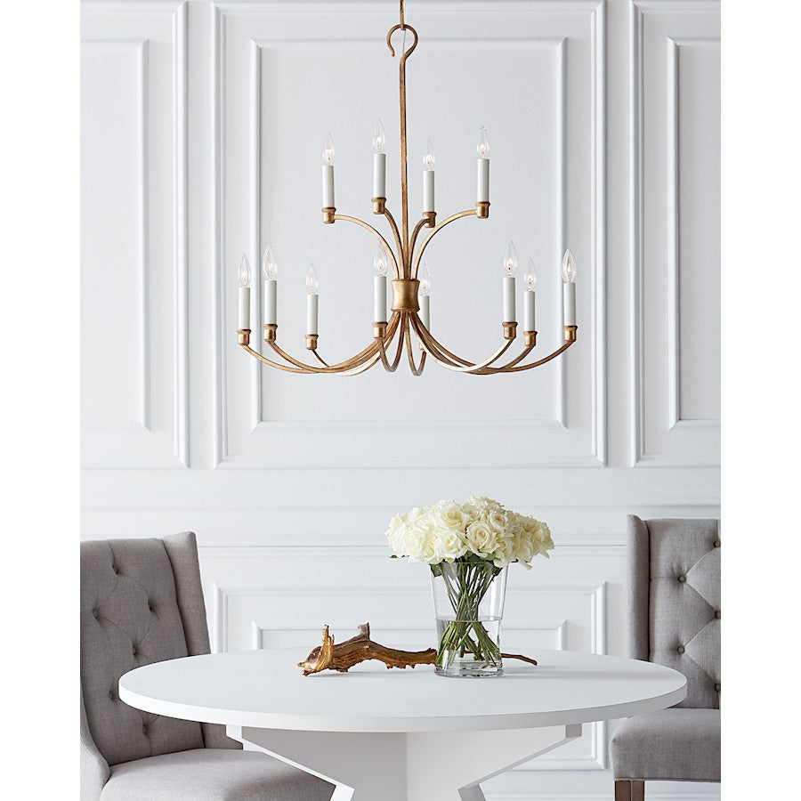 12 Light Medium Chandelier, Ant Gild