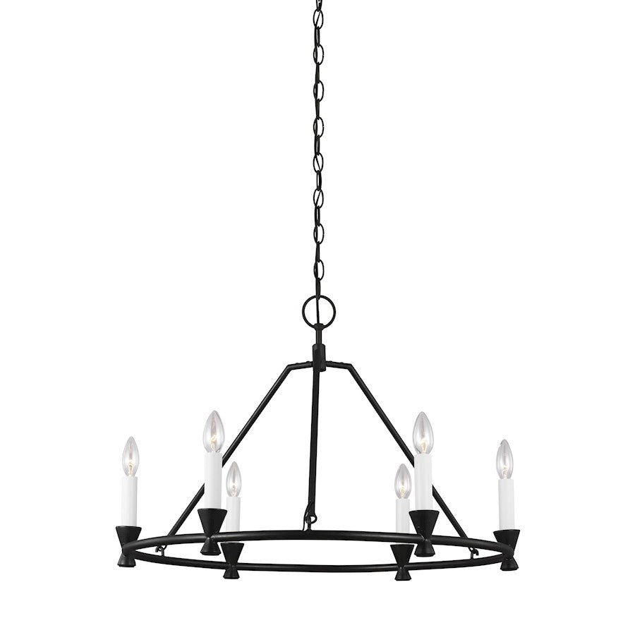6 Light Small Chandelier, Aged Iron