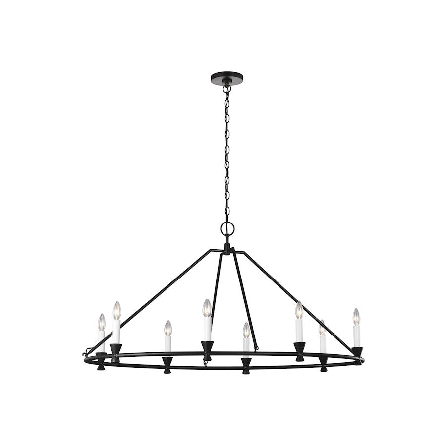 8 Light Oval Chandelier, Aged Iron