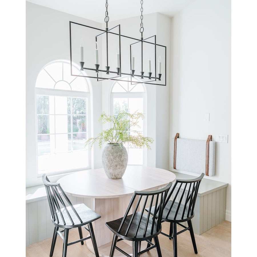 6 Light Linear Chandelier, Aged Iron