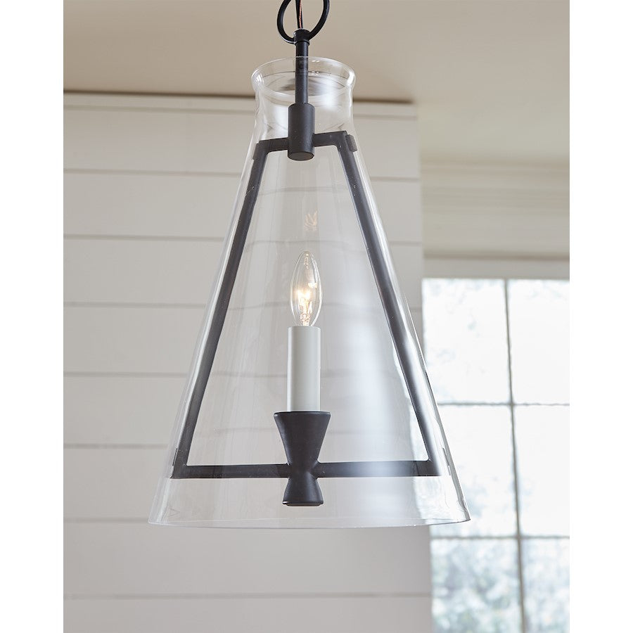 1 Light Med Pendant, Iron/Clear