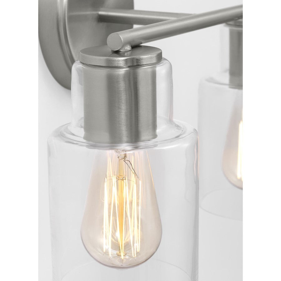 2 Light Bathroom Vanity Light, Brushed Steel