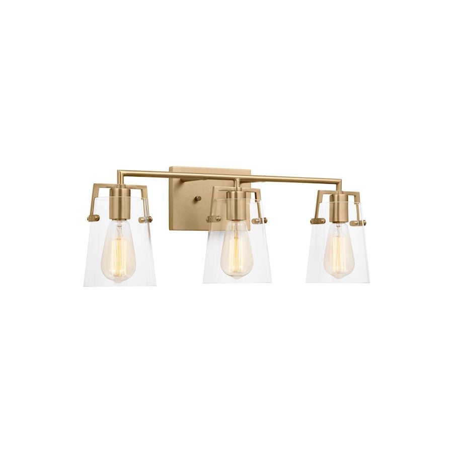 3 Light Bathroom Vanity Light, Satin Brass