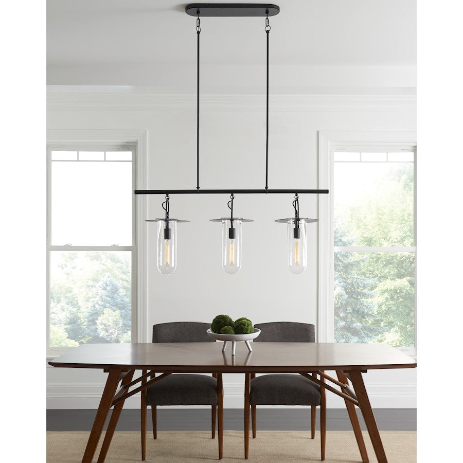 3 Light Linear Chandelier, Iron