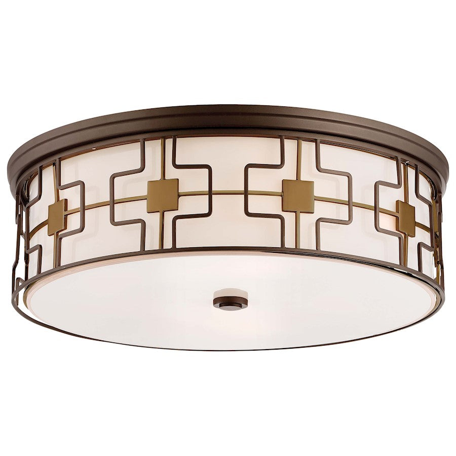 Minka Lavery 20in Flush Mount | Transitional Dark Brushed Bronze with Aged Brass and Frosted White Glass | Bedroom & Hallway Ceiling | Model 1846-104