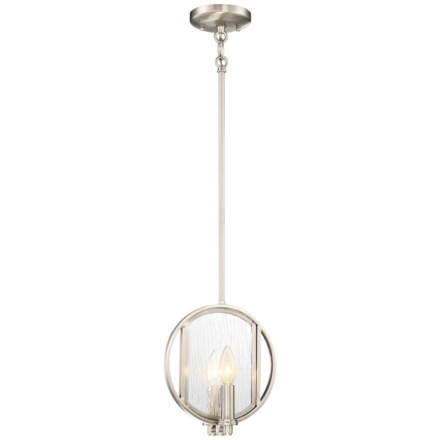 Minka Lavery Via Capri 9in 2-Light Mini Pendant | Brushed Nickel and Clear Wood Grain Water Glass | Kitchen Island & Dining Room | Model 3060-84