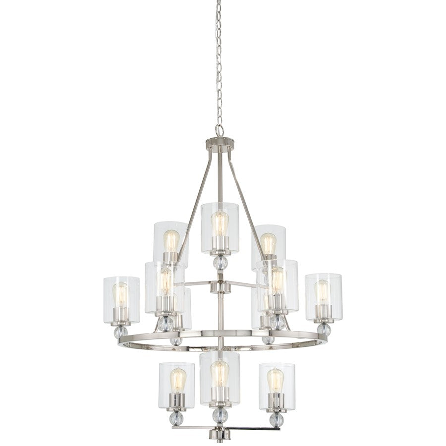 Minka Lavery Studio 32in 5-Light Chandelier | Polished Nickel and Glass Shades | Dining Room & Living Room | 32 x 32 x 43 in | Model 3088-613
