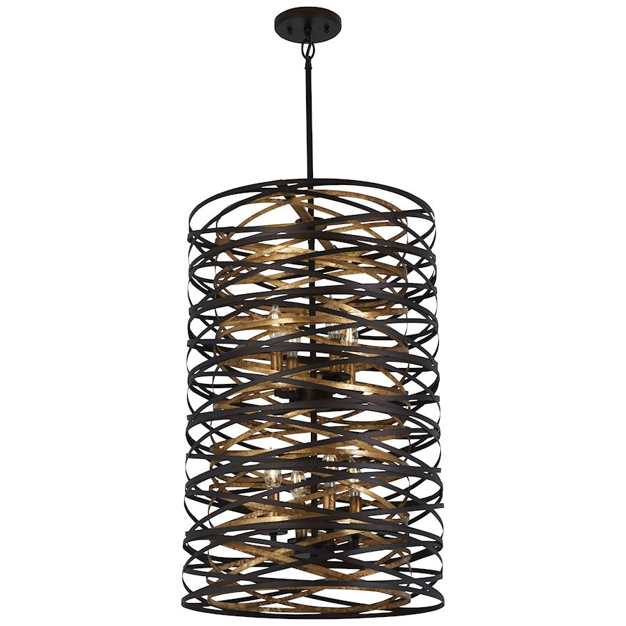 Minka Lavery Vortic Flow 18in 8-Light Chandelier | Dark Bronze with Mosaic Gold Interior Steel | Dining Room & Living Room | Model 3678-111