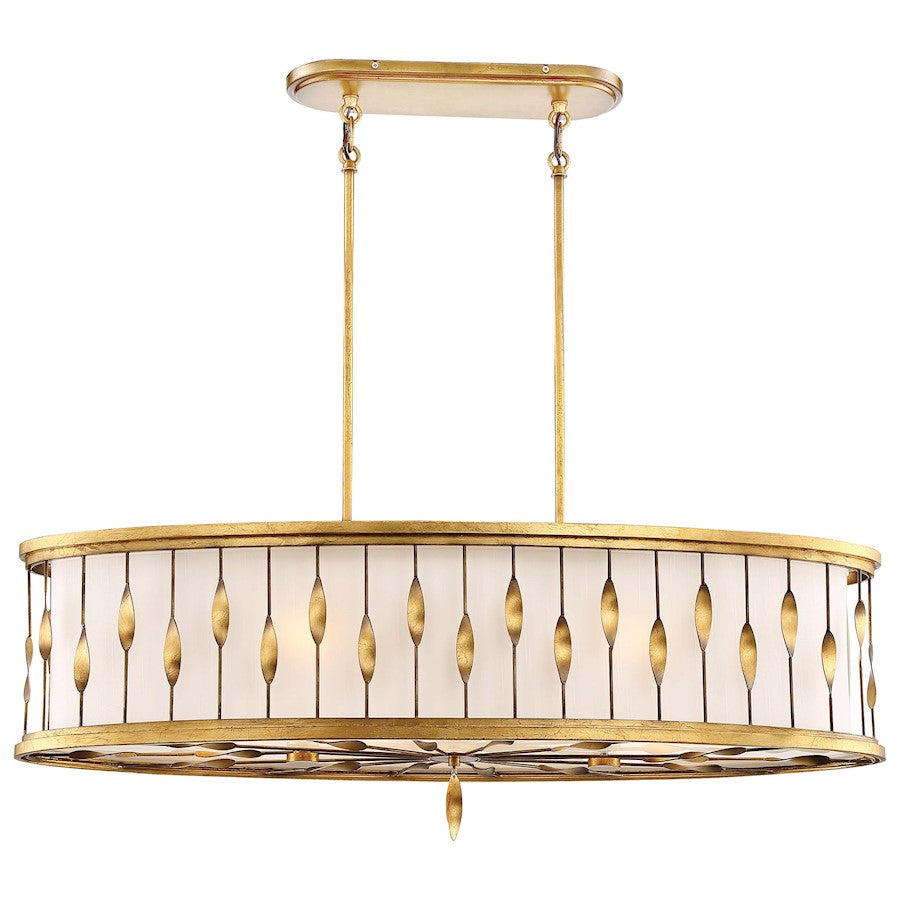 Minka Lavery Olivetas 40in 6-Light Island Light | Hand Textured Gold Leaf and White Ribbed Fabric Shade | Kitchen Island & Dining | Model 4056-571