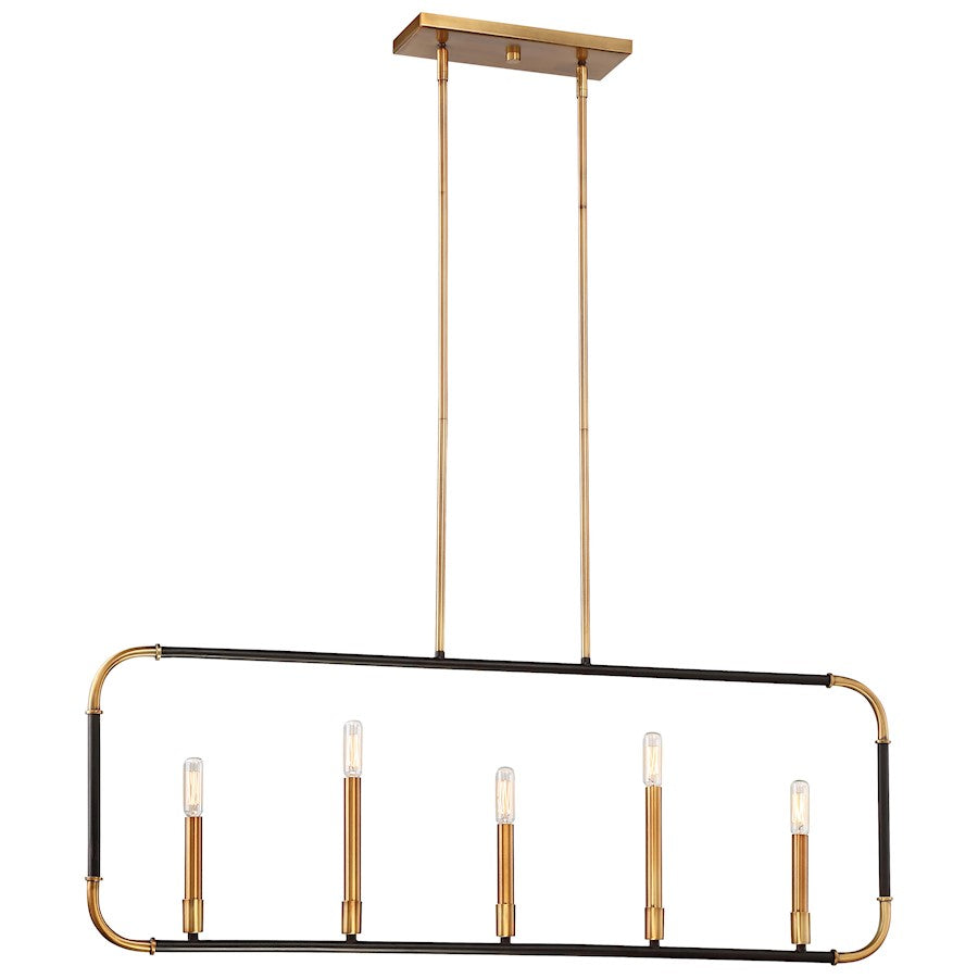 Minka Lavery Liege 42in 5-Light Island Light | Aged Kinston Bronze and Brass | Kitchen Island & Dining Room | 42 x 16 in | Model 4065-660