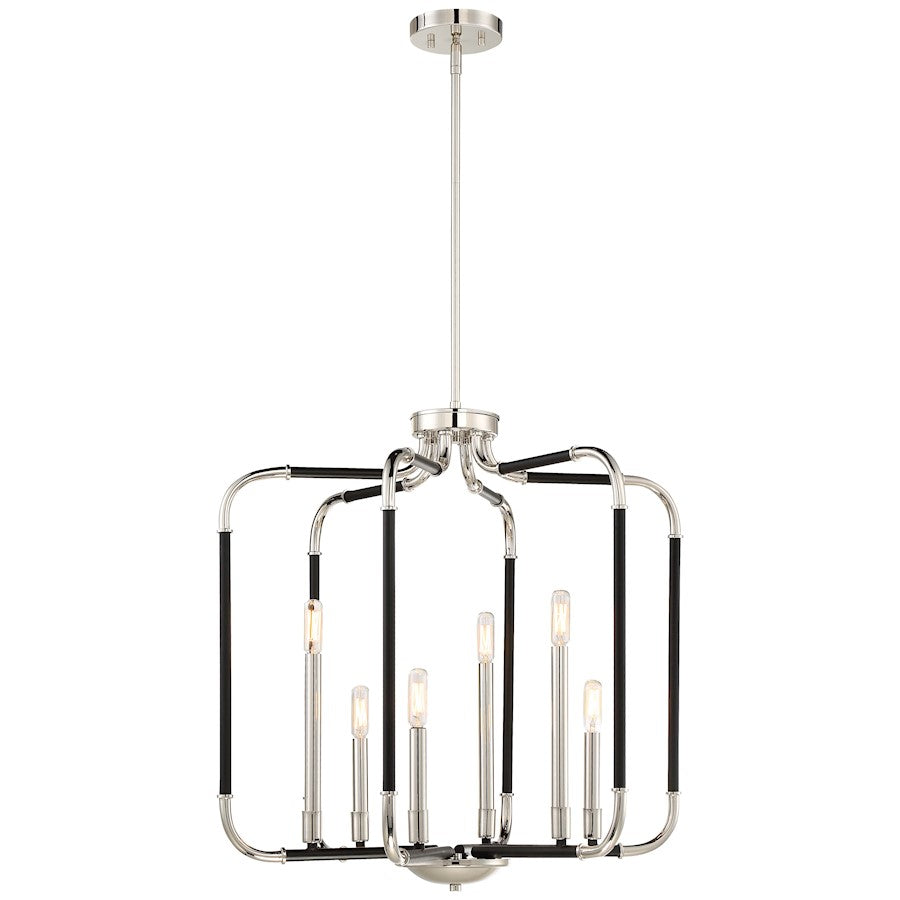 Minka Lavery Liege 25in 6-Light Pendant | Transitional Matte Black and Polished Nickel | Dining Room & Living Room | 25 x 25 x 26 in | Model 4066-572