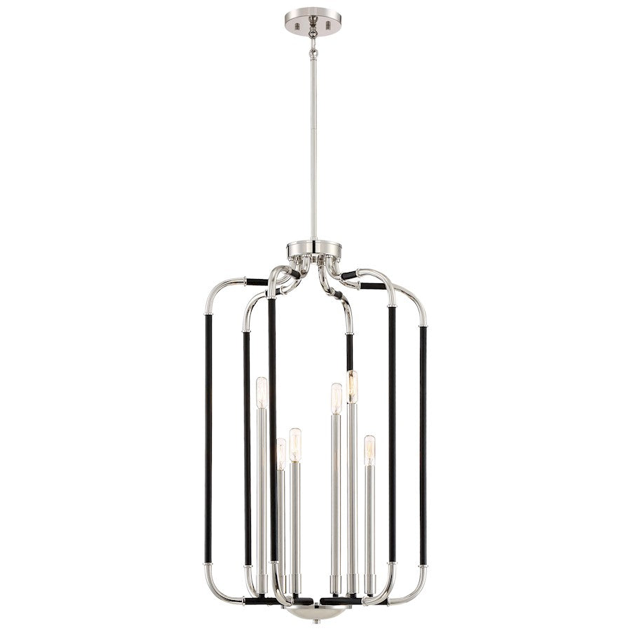 Minka Lavery Liege 19in 6-Light Pendant | Matte Black and Polished Nickel | Dining Room & Living Room | 19 x 19 x 33 in | Model 4067-572