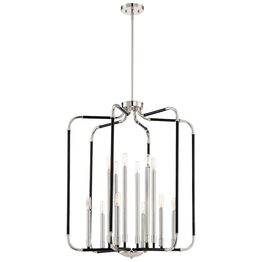 Minka Lavery Liege 28in 12-Light Pendant | Modern Matte Black and Polished Nickel | Dining Room & Living Room | 28 x 28 x 34 in | Model 4069-572