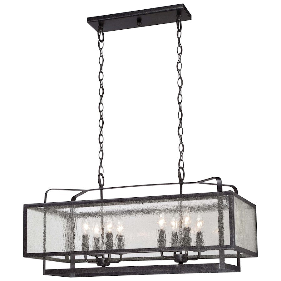 Minka Lavery Camden Square 32in 8-Light Island Light | Industrial Aged Charcoal and Clear Seeded Glass | Kitchen Island & Dining Room | Model 4878-283