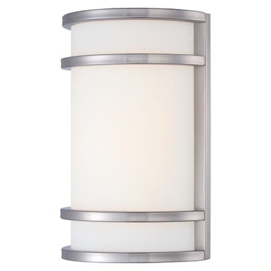 Minka Lavery Bay View 8in LED Wall Sconce | Contemporary Brushed Stainless Steel | Outdoor Entryway & Patio | 8 x 4 x 12 in | Model 9802-144-L