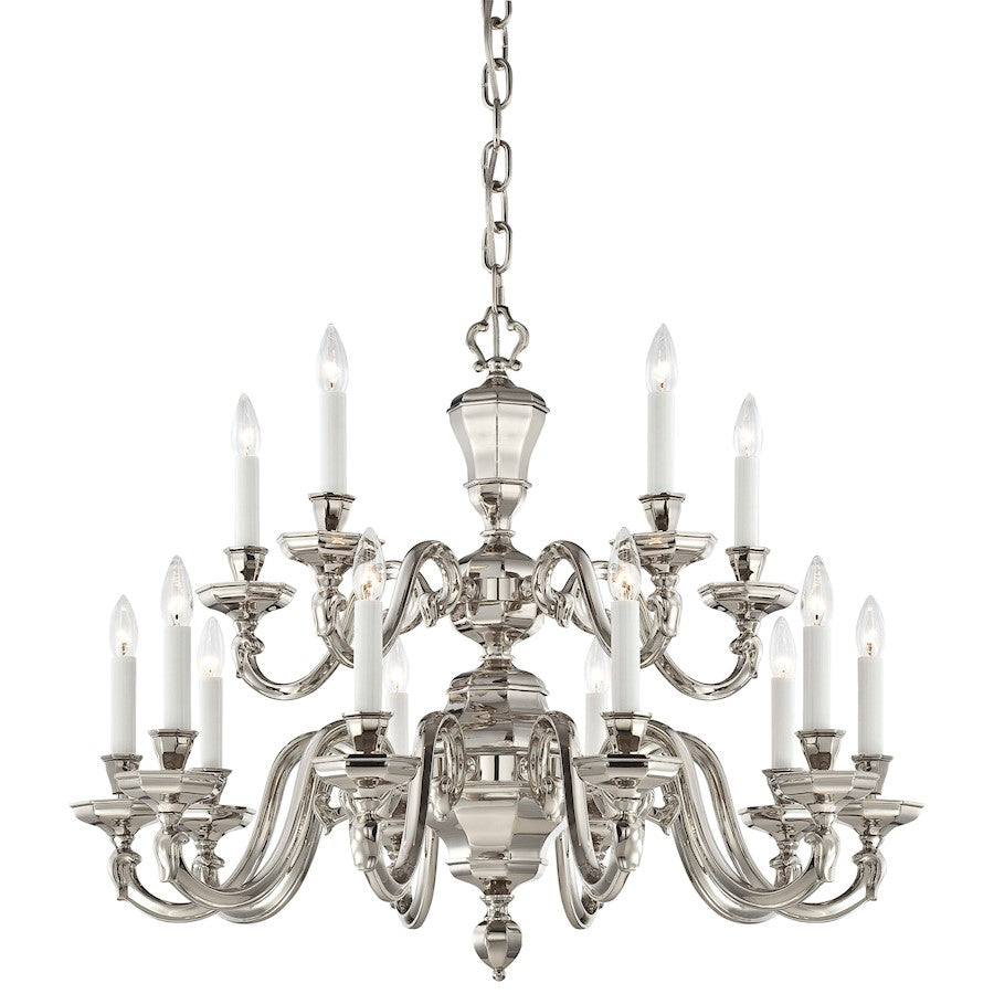 Metropolitan Lighting Casoria 33in 15-Light Chandelier | Traditional Polished Nickel | Dining Room & Living Room | 33 x 33 x 26 in | Model N1117-613
