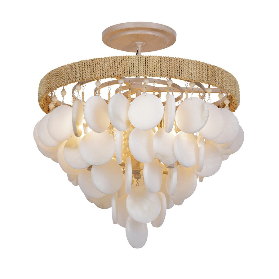 Minka Metropolitan Aurelia's Cove 17in 4-Light Semi-Flush Mount | Transitional Autumn White Steel and Alabaster Stone Coco Beads | Model N1914-759