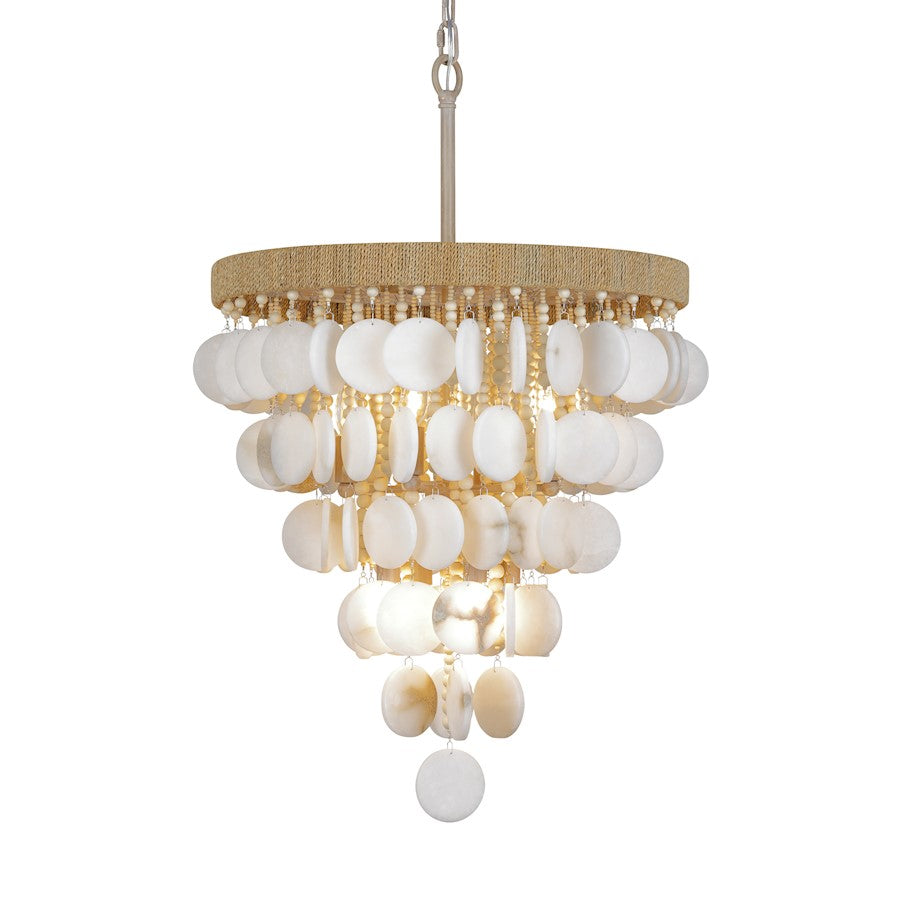Minka Metropolitan Aurelia's Cove 20in 8-Light Pendant | Autumn White Steel and Alabaster Stone with Coco Beads | Dining Room & | Model N1917-759