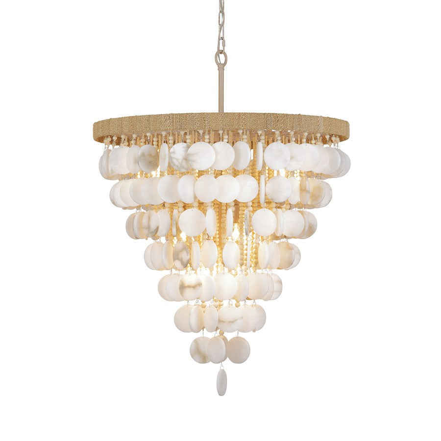 Minka Metropolitan Aurelia's Cove 28in 12-Light Pendant | Autumn White Steel and Alabaster Stone Coco Beads | Dining Room & Living | Model N1918-759