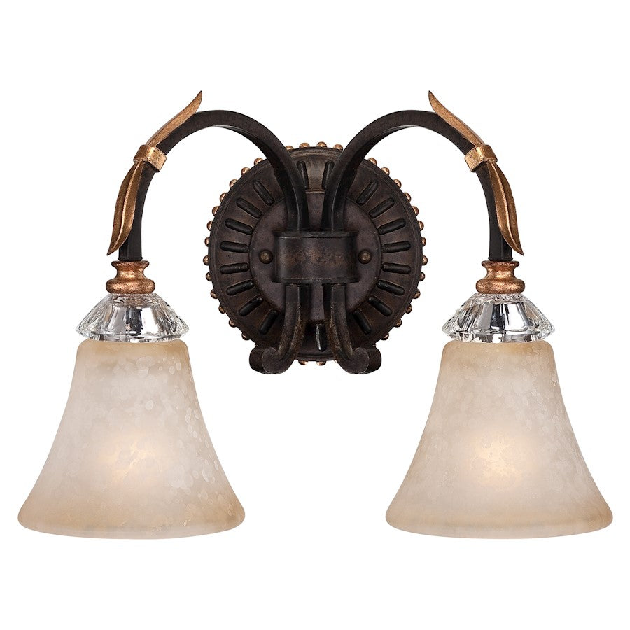 Metropolitan Lighting Bella Cristallo 2-Light Bath Vanity | Traditional French Bronze with Gold Highlights | Bathroom Vanity & | Model N2692-258B