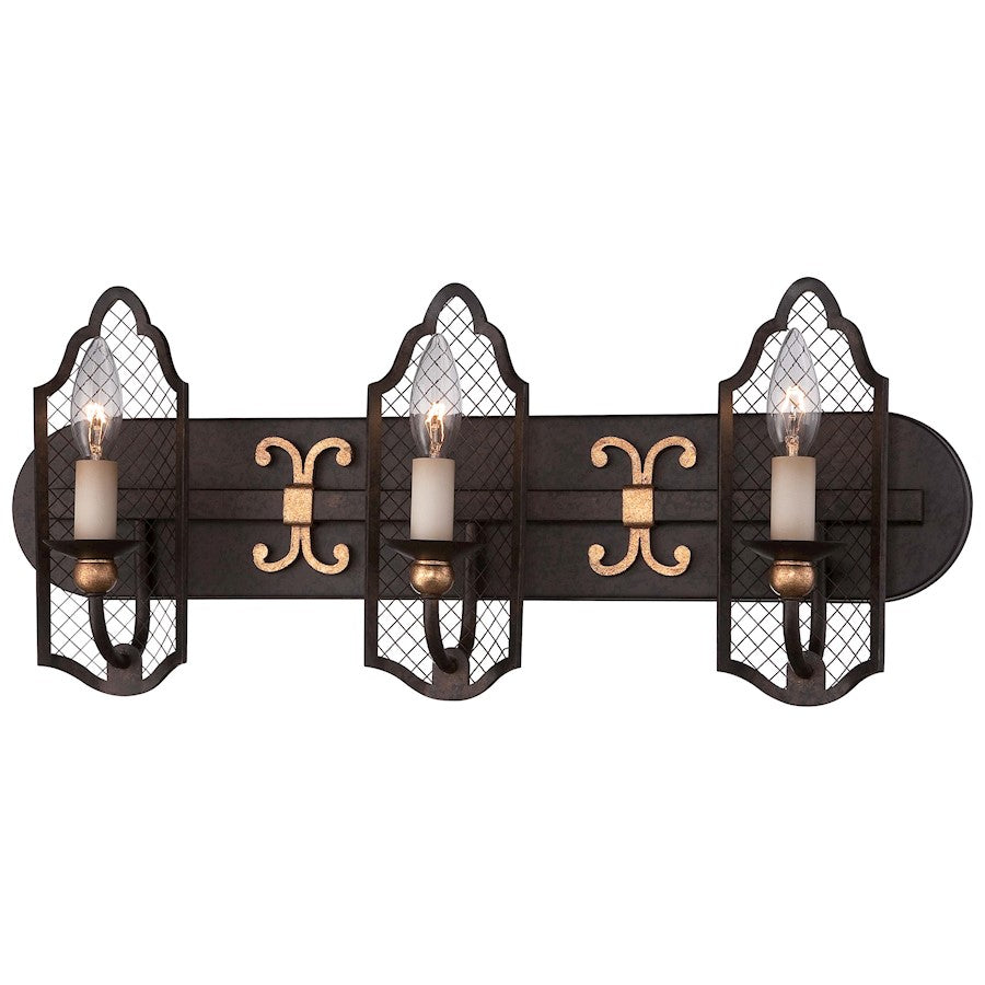 Metropolitan Lighting Cortona 3-Light Bath Vanity | Traditional French Bronze with Gold Highlights & Crystal Accents | Bathroom | Model N2713-258B