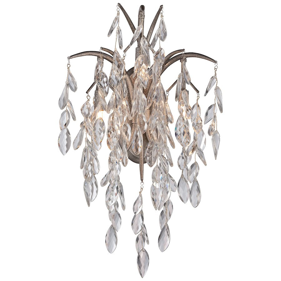 Metropolitan Lighting Bella Flora 14in 3-Light Wall Sconce | Transitional Silver Mist Finish and Faceted Crystals | Living Room & | Model N2860-278