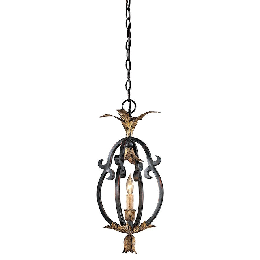 Metropolitan Lighting Montparnasse 9in 1-Light Mini Pendant | Traditional French Black with Gold Leaf Highlights | Kitchen Island & | Model N6103-20