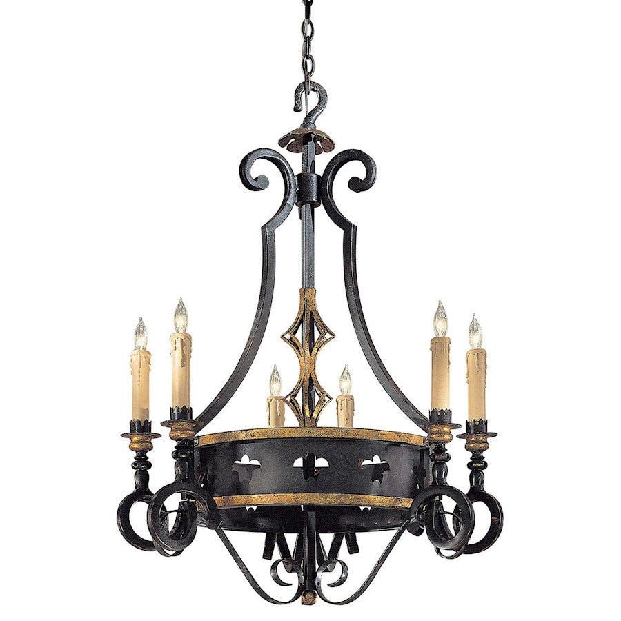 Metropolitan Lighting Montparnasse 30in 6-Light Chandelier | Traditional French Black and Gold Leaf | Dining Room & Foyer | Model N6106-20