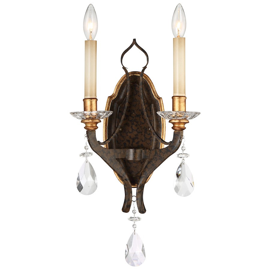 Metropolitan Lighting Chateau Nobles 2-Light Wall Sconce | Traditional Raven Bronze & Sunburst Gold Crystal | Living Room & | Model N6452-652