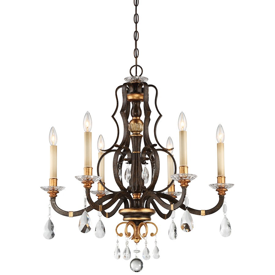 Metropolitan Lighting Chateau Nobles 6-Light Chandelier | Traditional Raven Bronze and Sunburst Gold with Crystal | Dining Room & | Model N6456-652