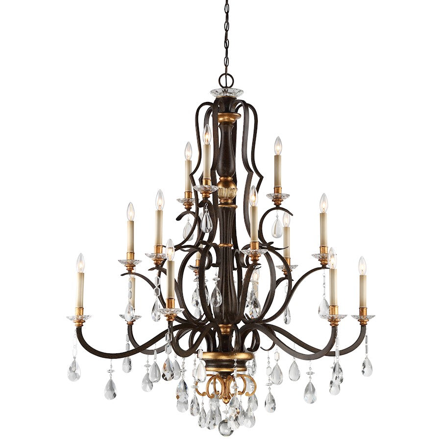 Minka Metropolitan Chateau Nobles 46in 15-Light Chandelier | Traditional Raven Bronze and Sunburst Gold Highlights | Dining Room & | Model N6458-652