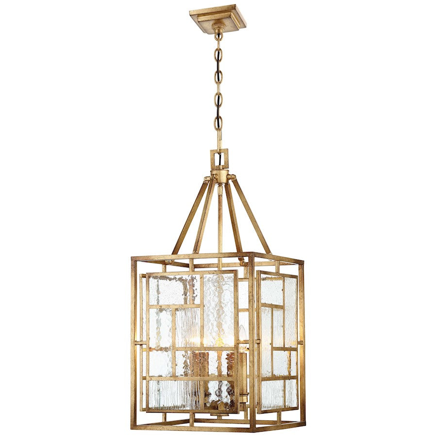 Metropolitan Lighting Edgemont Park 14in 1-Light Pendant | Contemporary Pandora Gold Leaf and Clear Textured Glass | Kitchen Island | Model N6474-293