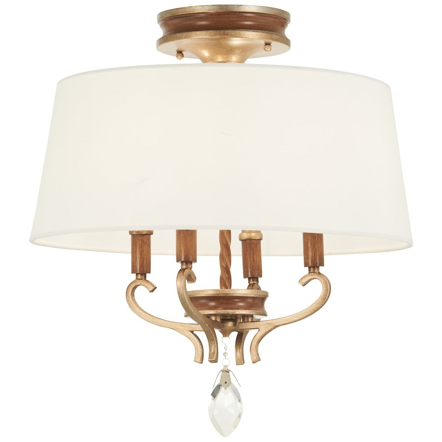 Minka Metropolitan Magnolia Manor 19in 4-Light Semi-Flush | Traditional Pale Gold and Distressed Bronze Steel | Entryway & Hallway | Model N6552-690