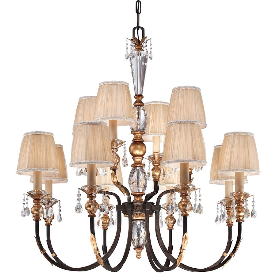 Metropolitan Lighting Bella Cristallo 38in 12-Light Chandelier | Traditional French Bronze with Gold Highlights | Dining Room & | Model N6649-258B
