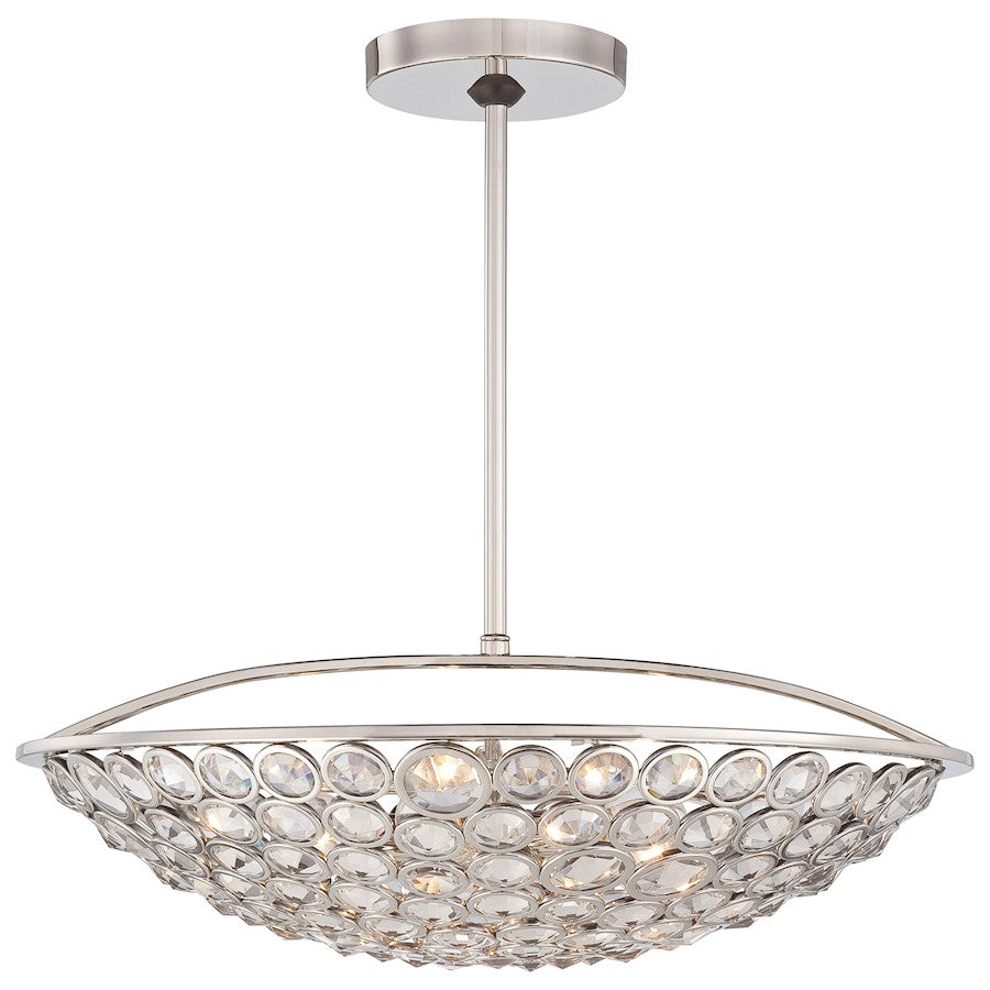 Metropolitan Lighting Magique 21in 5-Light Bowl Pendant | Contemporary Polished Nickel and Etched White Glass | Kitchen Island & | Model N6757-613