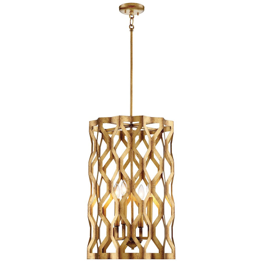 Metropolitan Lighting Coronade 16in 4-Light Pendant | Transitional Pandora Gold Leaf Metal | Dining Room & Foyer | 16 x 16 x 26 in | Model N6774-293