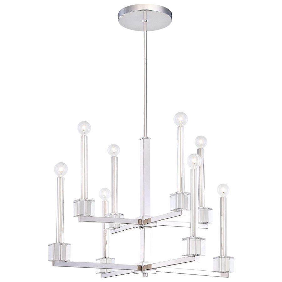 Metropolitan Lighting Chadbourne 29in 8-Light Chandelier | Contemporary Polished Nickel and Eidolon Krystal | Dining Room & Living | Model N6871-613