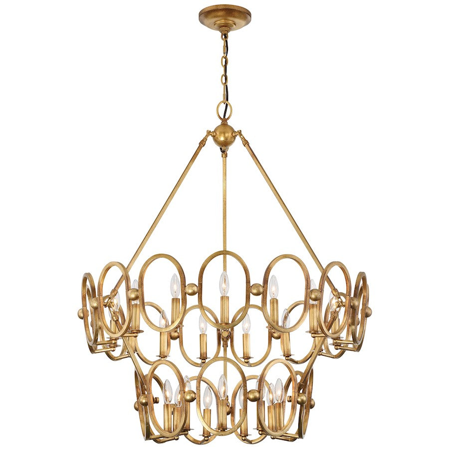 Metropolitan Lighting Clairpointe 38in 24-Light Chandelier | Transitional Pandora Gold Leaf Glass-Free | Grand Foyer & Ballroom | Model N6889-293