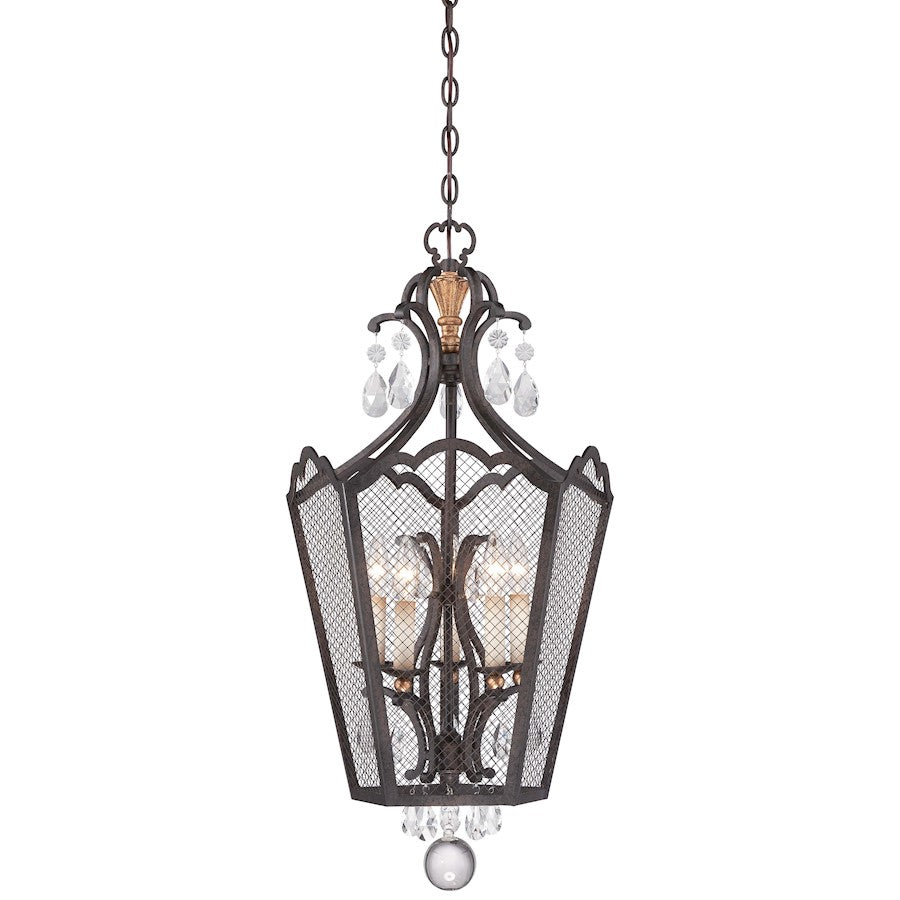 Metropolitan Lighting Cortona 18in 5-Light Foyer Pendant | Traditional French Bronze and Gold Leaf with Crystals | Foyer & Dining | Model N7109-258B