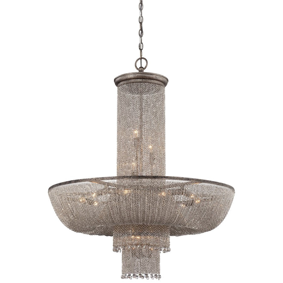 Metropolitan Lighting Shimmering Falls 32in 16-Light Chandelier | Traditional Antique Silver with Crystal Charms | Dining Room & | Model N7218-578