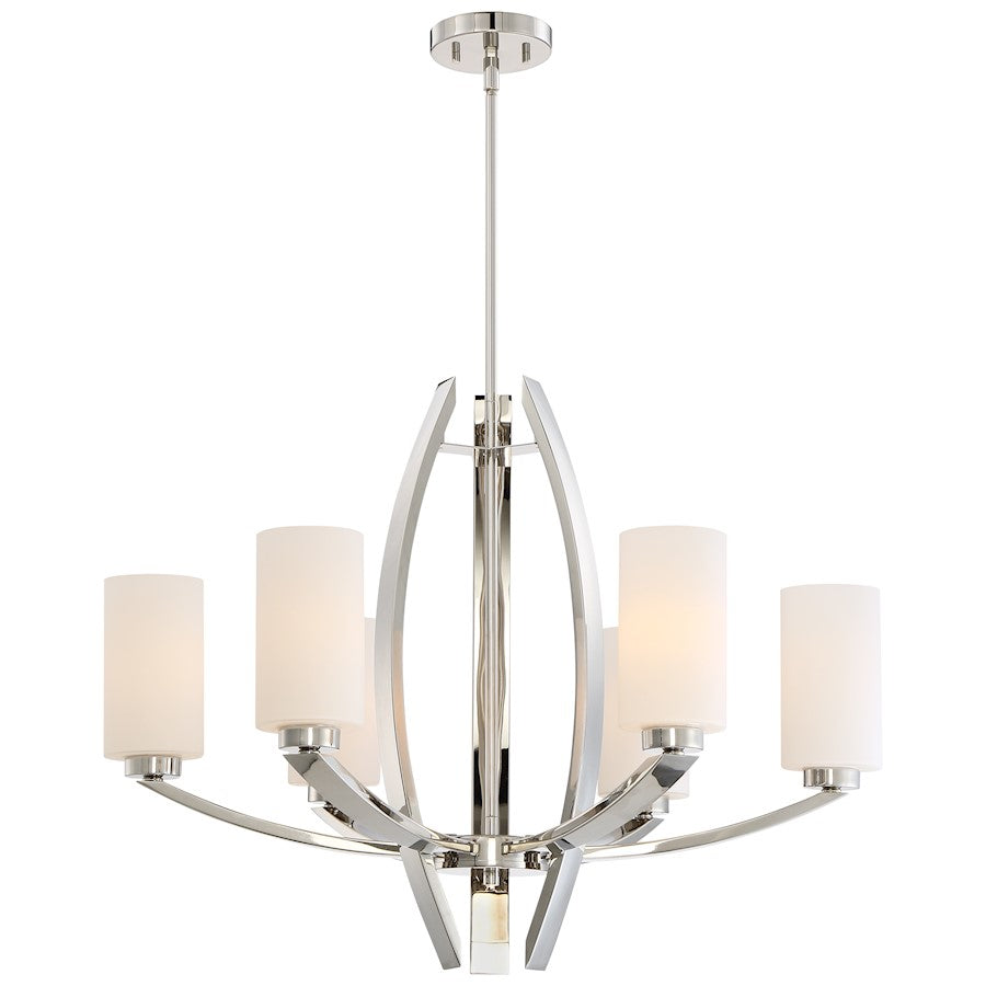 Metropolitan Glimrende 29in 6-Light Chandelier | Contemporary Polished Nickel and Etched Opal Glass | Dining Room & Living Room | Model N7806-613