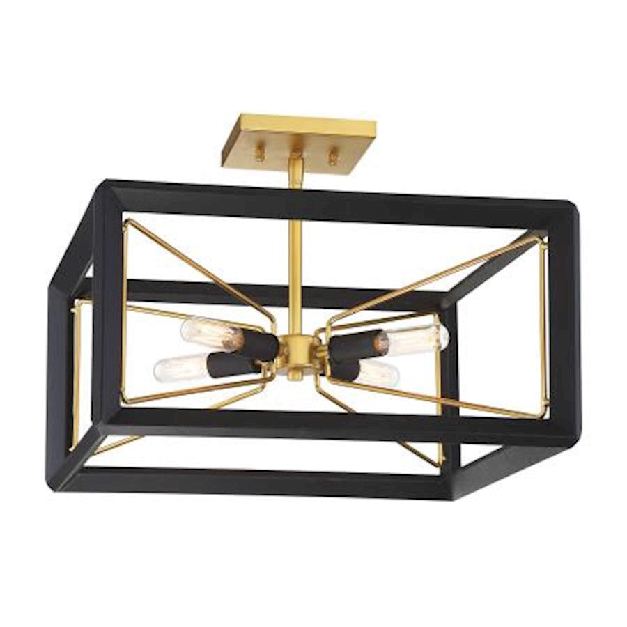 Metropolitan Lighting Sable Point 16in 4-Light Semi-Flush Mount | Contemporary Sand Black with Honey Gold Accents | Damp Rated | Model N7853-707