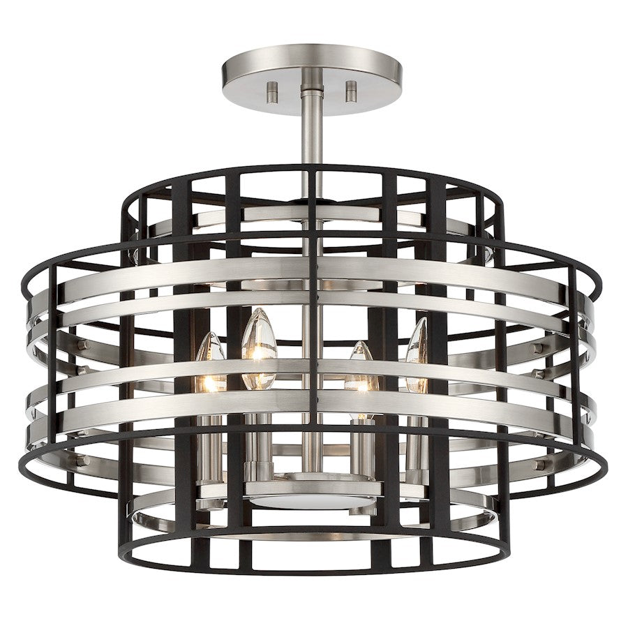 Minka Metropolitan Presten 20in 4-Light Semi-Flush | Traditional Brushed Nickel and Sand Coal | Entryway & Hallway Ceiling Light | Model N7983-420